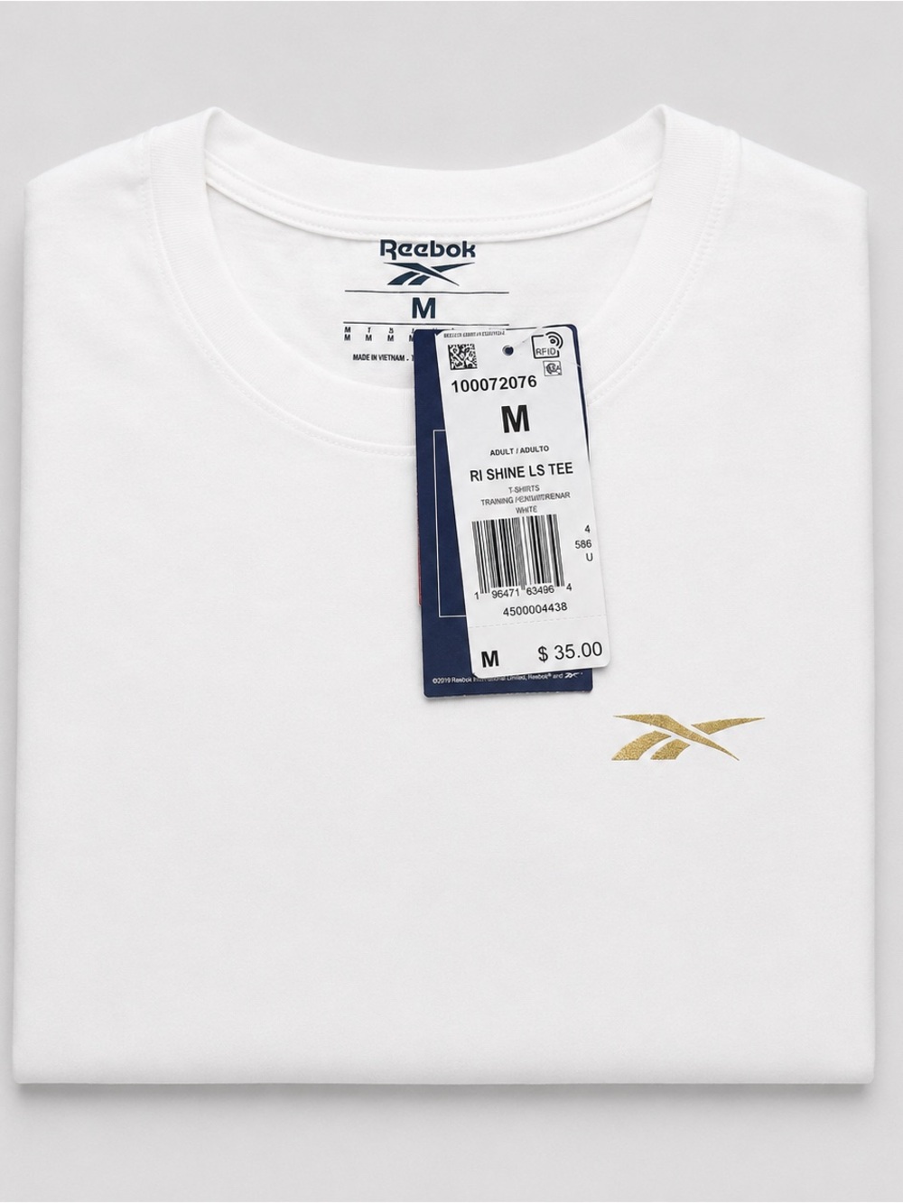 Reebok White Short Sleeve Tee with Gold Logo - Men's M